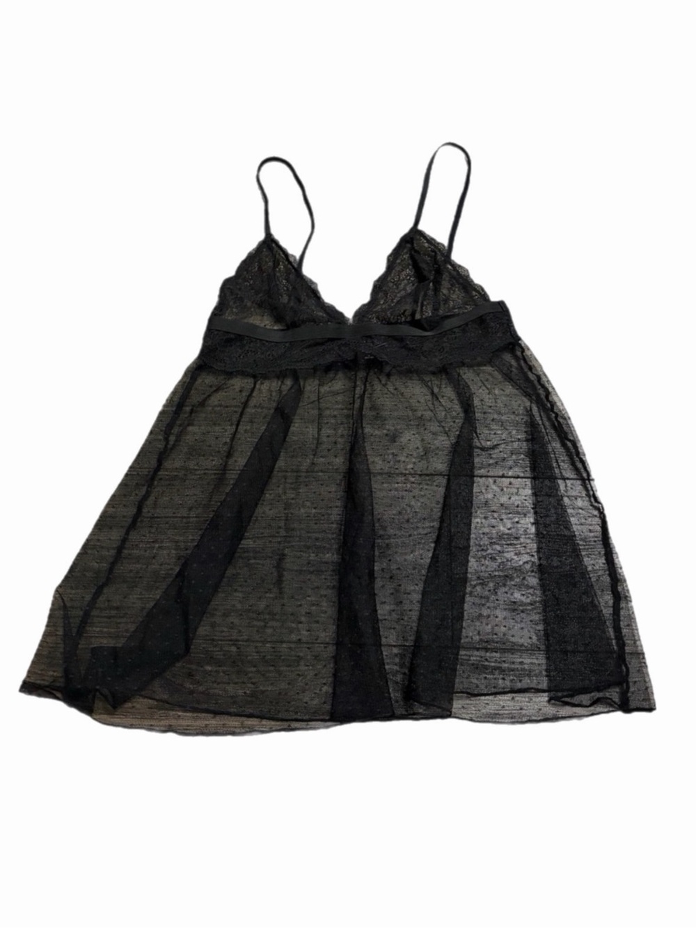 Y2K Vintage Victoria’s Secret Sheer Swiss Dot Lace Babydoll Teddy (Black) Medium